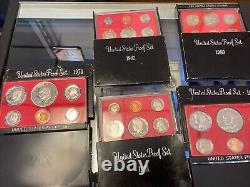 US Proof Mints Sets 1973-1982 P 10 Proof SETS TOTAL With Envelope Some Toning