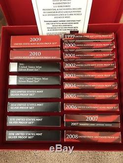 US Silver Proof Sets 1999-2016 Complete in Custom Numbered Box NO RESERVE LOT