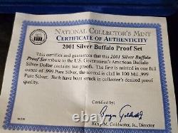 U. S. 2001 Silver Buffalo Dollar Proof Set. 999 Silver Coin