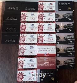U. S. Mint Silver Proof Coin Sets 1998 Through 2017 &'92,'93,'95,'96 OGP COA