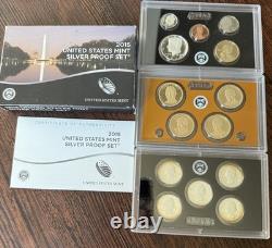 U. S. Mint Silver Proof Coin Sets 1998 Through 2017 &'92,'93,'95,'96 OGP COA