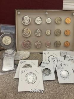 U. S. Silver & Coin Lot 3 Proof Sets, MS64Franklin, Silver Bullion, Barbers, ++