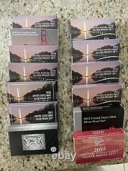 U. S. Silver Proof Sets 2010, 2012-2022 + 2018 SF Silver Reverse Proof Set