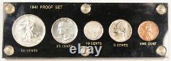 United States 1941 5 Coin 90% Silver Proof Set 50, 25, 10, 5 & 1 Cent GEM
