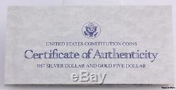 United States Constitution Coins Silver Dollar & Gold Five Dollar Coin Set Proof