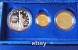 United States Liberty Coins 1986 3 Coin Proof Set Gold And Silver withCase