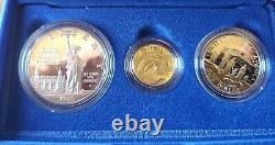 United States Liberty Coins 1986 3 Coin Proof Set Gold And Silver withCase
