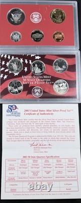 United States Mint 2003 Silver Proof Set 50 State Quarters with Certificate
