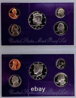 United States Proof Sets 1971-1992 LOT OF 22 UNC OGP COA VF+ Eisenhower, SBA