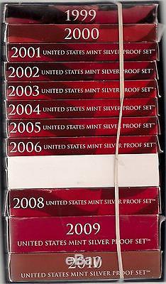 United States Silver Proof Sets 1999-2010 With COA and boxes