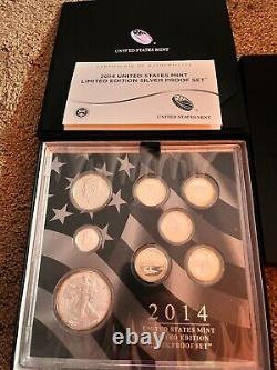 United States U. S. Mint 2014 Limited Edition Silver Proof Set with box and COA