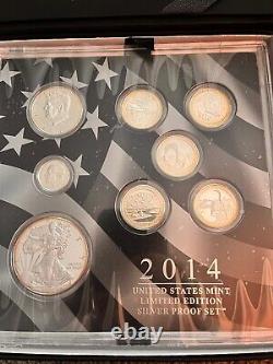United States U. S. Mint 2014 Limited Edition Silver Proof Set with box and COA