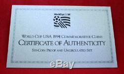 Us Mint 1994 World Cup USA Gold & Silver Proof Commemorative 6 Coin Set Coa