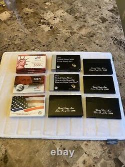Various Years US Mint Silver Proof Sets with Box & COA LOT Of 12