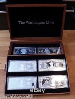 Washington Mint Silver Bar Proofs Currency. 999 $1, $2, $5, $10, $50, $100. 28 oz set