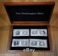 Washington Mint Silver Bar Proofs Currency. 999 $1, $2, $5, $10, $50, $100. 28 oz set