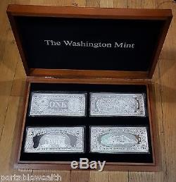 Washington Mint Silver Bar Proofs Currency. 999 $1, $2, $5, $10, $50, $100. 28 oz set