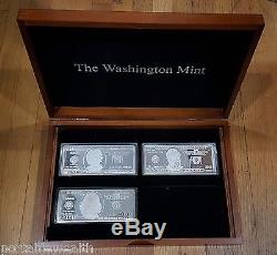 Washington Mint Silver Bar Proofs Currency. 999 $1, $2, $5, $10, $50, $100. 28 oz set