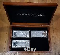 Washington Mint Silver Bar Proofs Currency. 999 $1, $2, $5, $10, $50, $100. 28 oz set