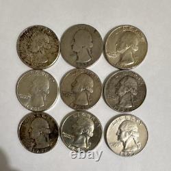Washington Silver Quarter 25C Lot of 9Coins Circulated Ungraded Uncertified