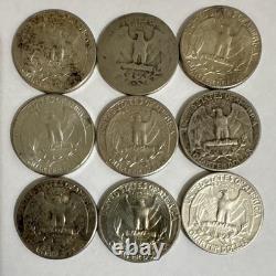 Washington Silver Quarter 25C Lot of 9Coins Circulated Ungraded Uncertified