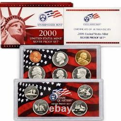 Year 2000 US Mint SILVER PROOF SET with Box and COA (Set of 10 Coins)